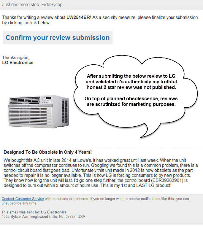 LG Electronics Product Review Confirmed But Not Posted 