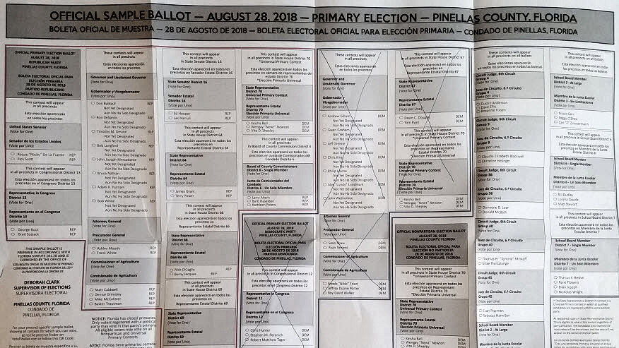 Sample Primary Midterm Ballot Pinellas