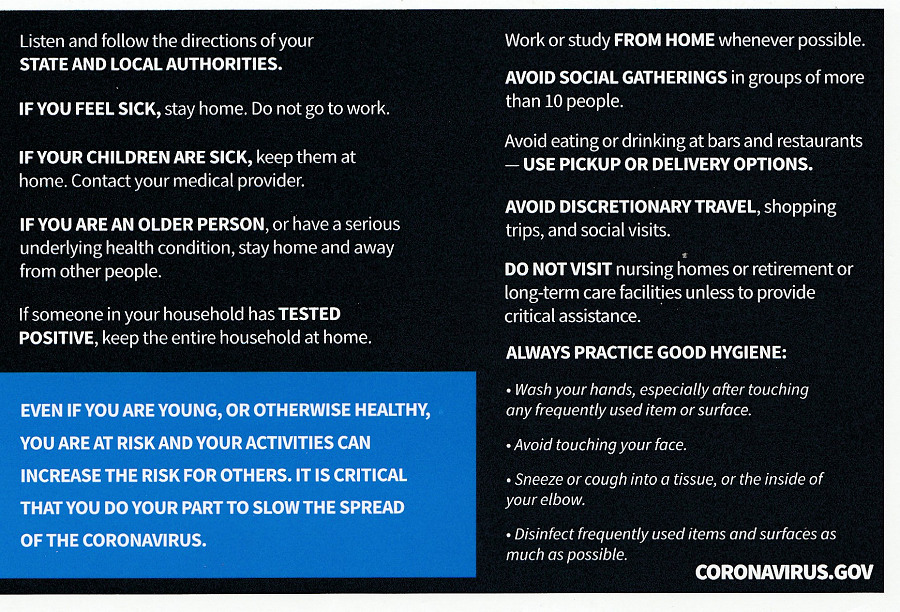 president Trump postcard coronavirus guidelines for America back side