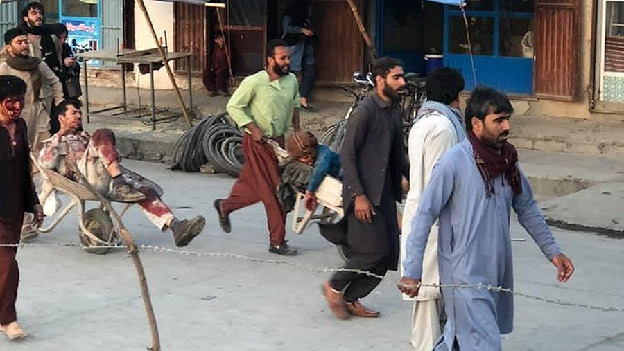 American blood, Afghan wounded being transported to hospital in wheelbarrows