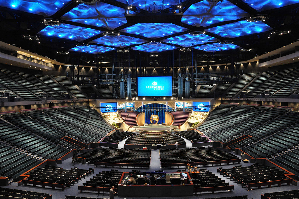 Lots of seating inside Joel Osteen's Lakewood MegaChurch.